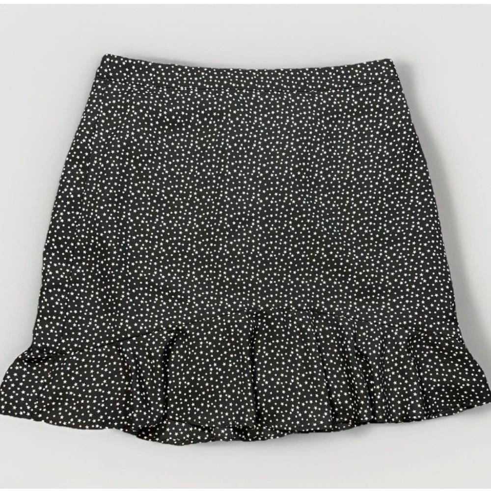 J. Crew Womens Size 2 Skirt Star Print Ruffle Hem Black White Lined Celestial
